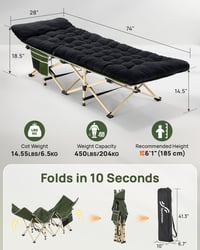 Sportneer Összecsukható Kemping Ágy Matraccal 71/81cm 204kg Terhelhetőség - Army Green + Black 3