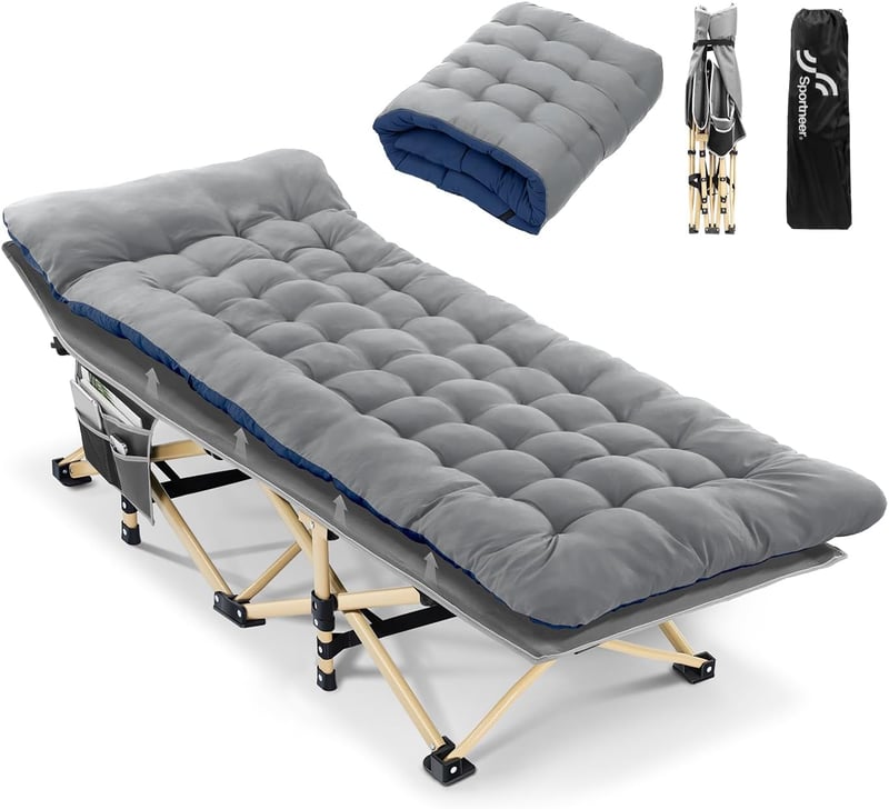 Pătuț de camping pliabil Sportneer cu saltea pentru adulți, 71/81 cm, o persoană, capacitate maximă 204 kg, pentru camping, călătorii, acasă, grădină
