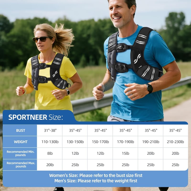 Sportneer Súlymellény fényvisszaverő csíkokkal súlyemeléshez futáshoz és edzéshez 3.6 5.4 6.8 9 11 kg állítható mellmérettel zsebbel