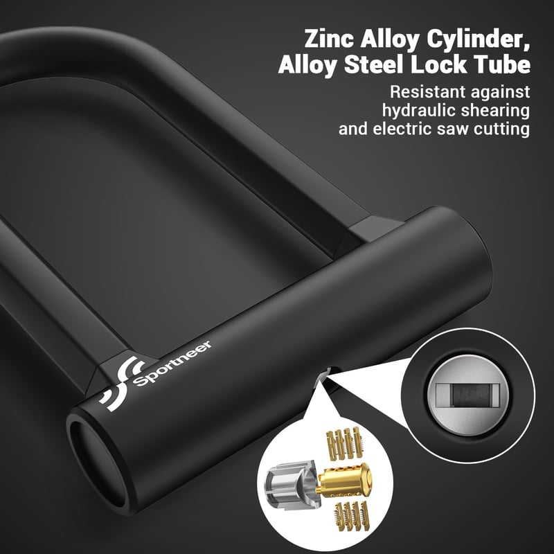 Sportneer U-Lock 17mm Kerékpárzár Kábellel - Országúti, Hegyi és E-Bike Zárhoz