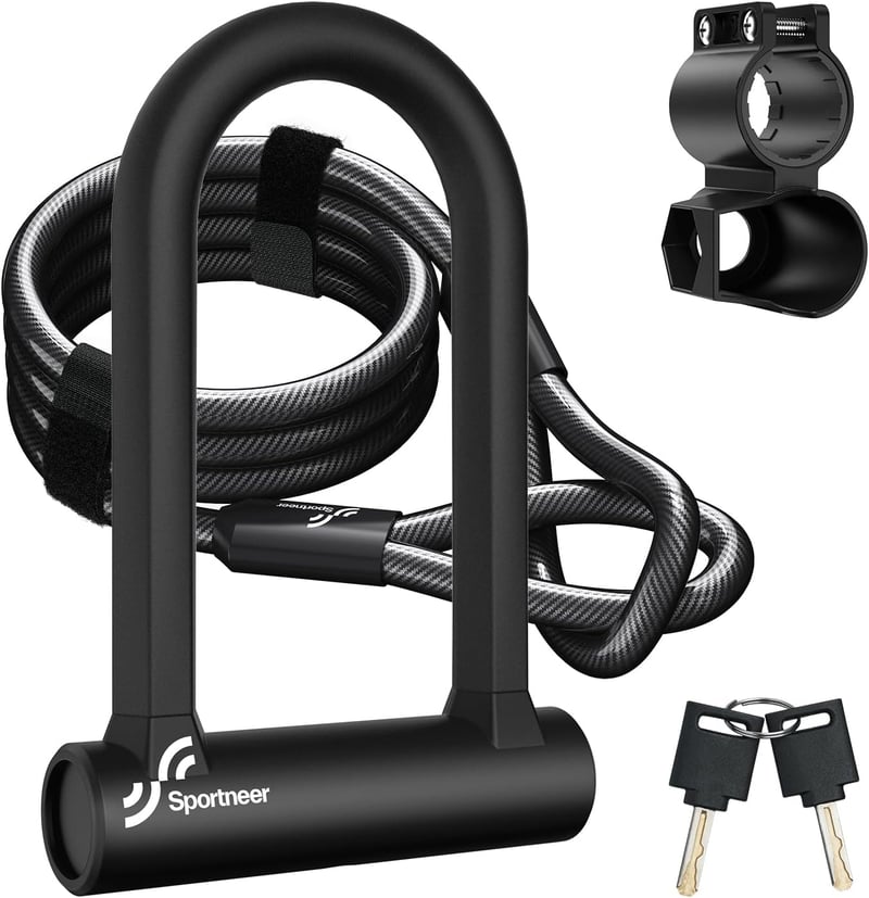 Sportneer U-Lock 17mm Kerékpárzár Kábellel - Országúti, Hegyi és E-Bike Zárhoz