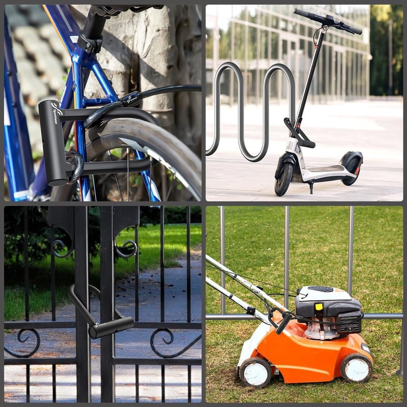 Sportneer U-Lock 17mm Kerékpárzár Kábellel - Országúti, Hegyi és E-Bike Zárhoz