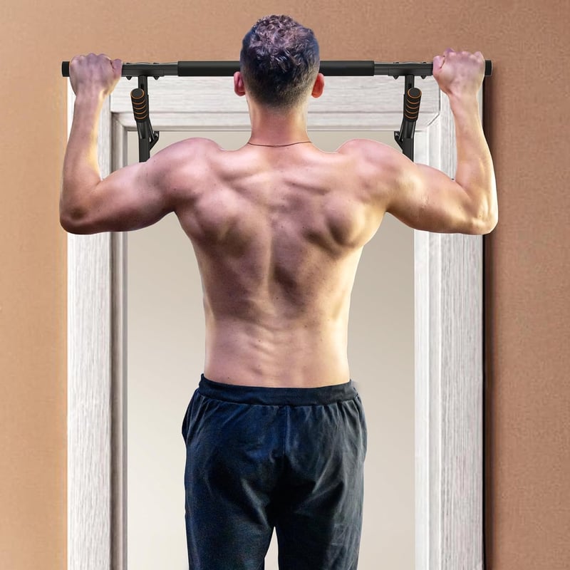 SPORTNOW Ajtófélfára Szerelhető Húzódzkodó Rúd Edzőgumikkal, Párnázott Fogantyúkkal, Otthoni Edzéshez, 150 kg Teherbírás, Narancs