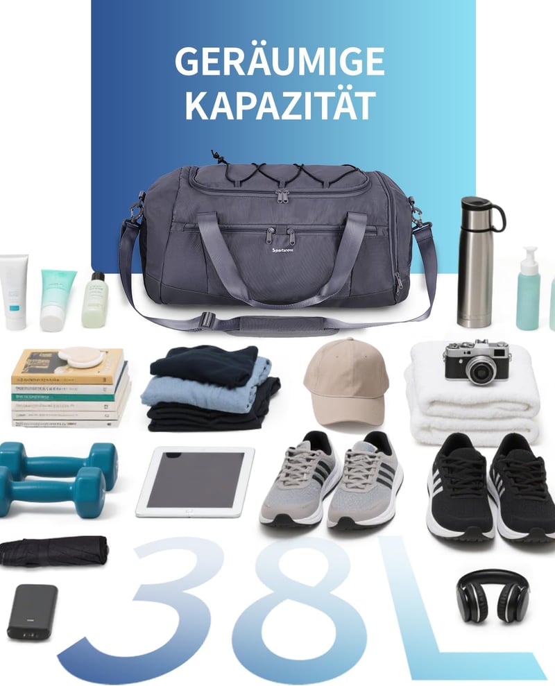 Rucsac Fitness Sportsnew 38L cu Compartiment pentru Încălțăminte și Compartiment pentru Haine Umede, Gri