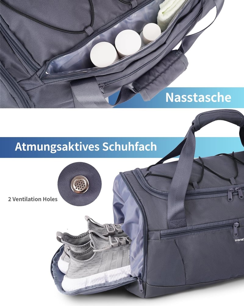 Rucsac Fitness Sportsnew 38L cu Compartiment pentru Încălțăminte și Compartiment pentru Haine Umede, Gri