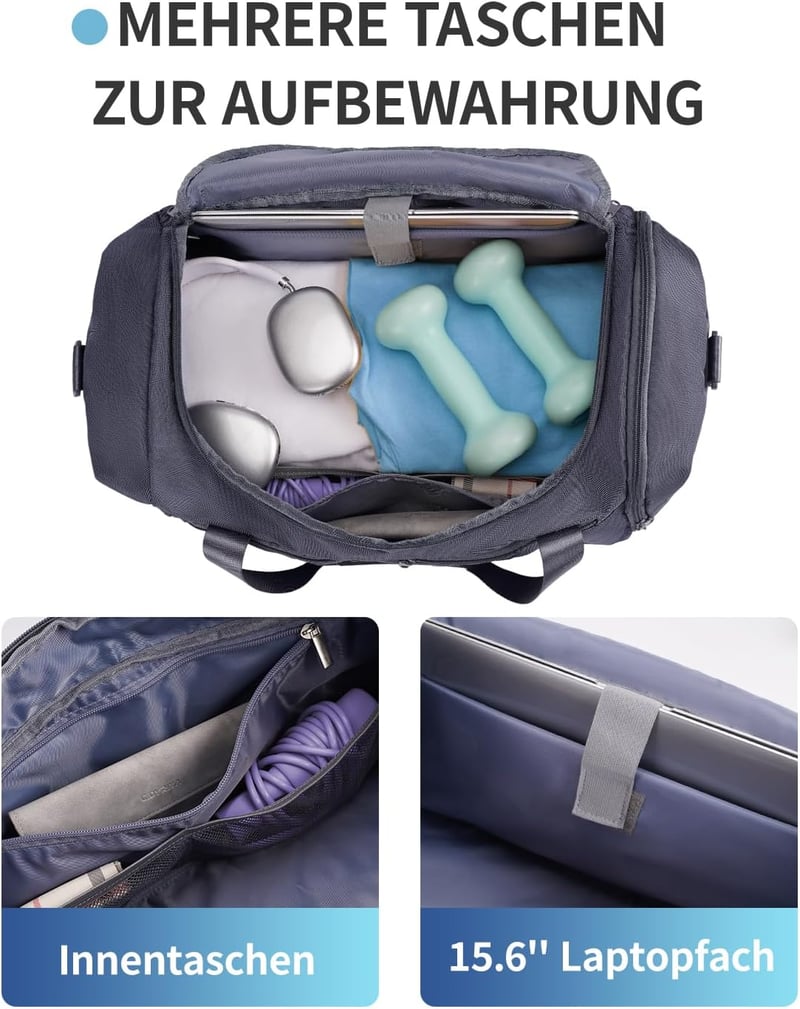 Rucsac Fitness Sportsnew 38L cu Compartiment pentru Încălțăminte și Compartiment pentru Haine Umede, Gri