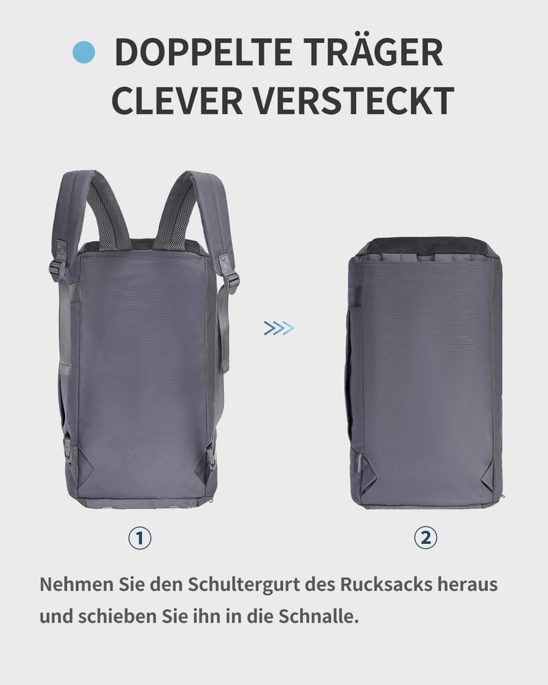 Rucsac Fitness Sportsnew 38L cu Compartiment pentru Încălțăminte și Compartiment pentru Haine Umede, Gri