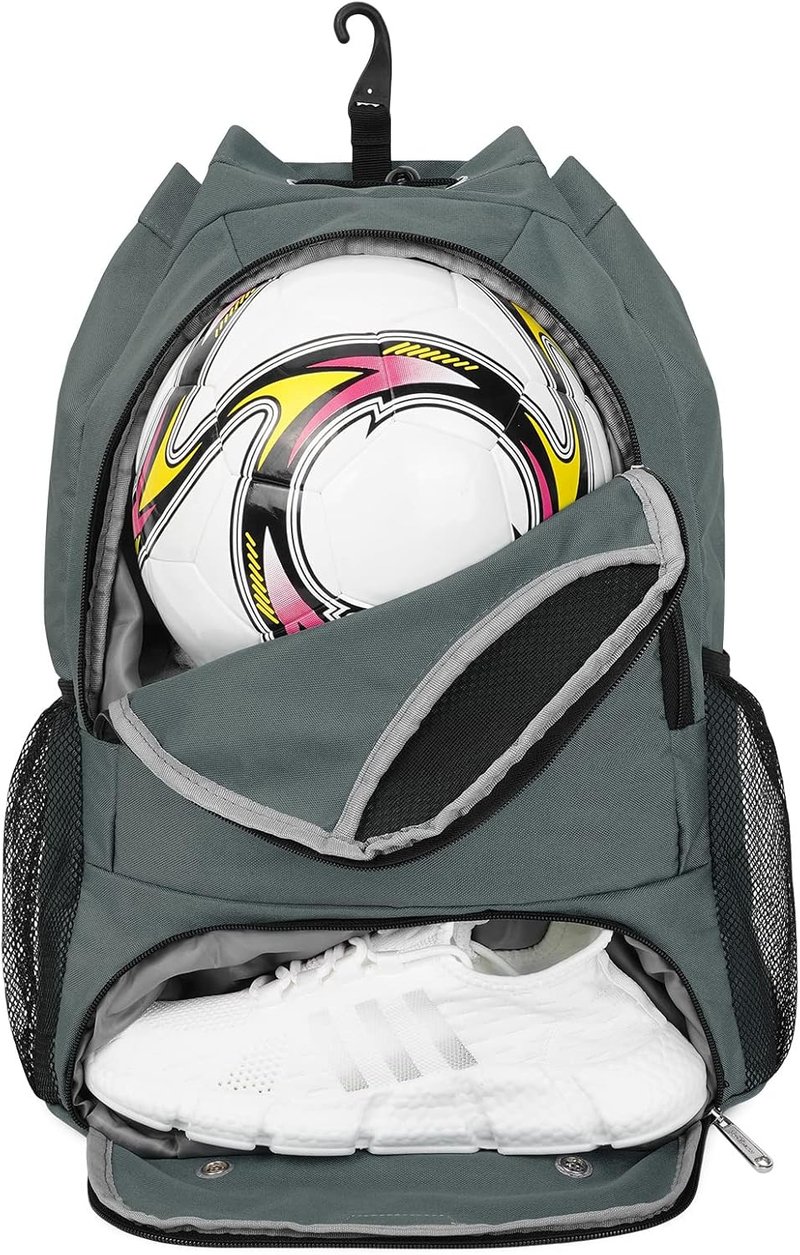 sportsnew Multifunkciós Sporttáska Hátizsák - Kosárlabda, Focilabda Tartóval, Cipőrekesszel és Nedves Zsebbel, Unisex, 47x35x16cm, Szürke