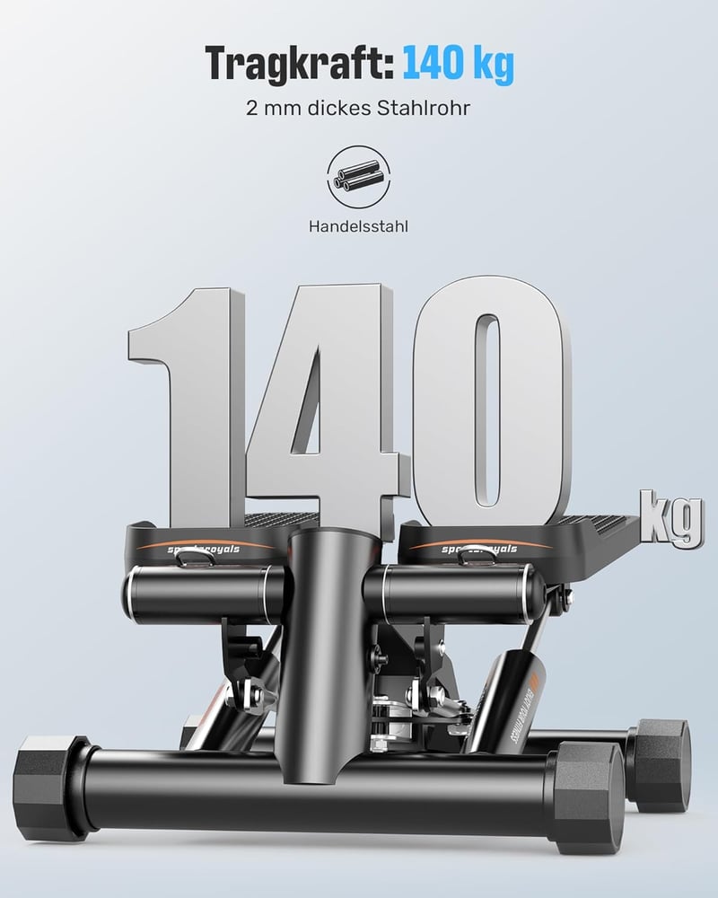 Sportsroyals Forgó Stepper Ellenállási Szalagokkal - Hordozható Lépcsőző Gép 150kg Teherbírással Fekete - 05 - Improved Stepper