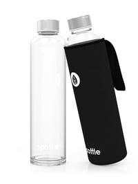 Sklenená fľaša spottle 750 ml s neoprénovým obalom – Čierna, skrutkovací uzáver z nehrdzavejúcej ocele – Vhodná aj na sýtené nápoje – Fľaša na pitie bez BPA na doma, do kancelárie a do posilňovne 2