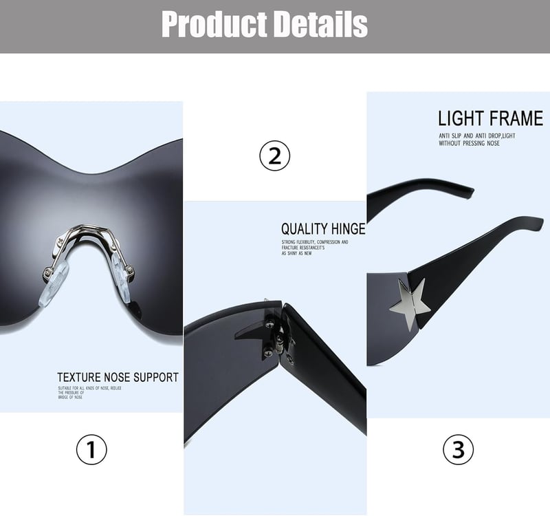 Sprießen Y2K Napszemüveg Rimless Csillag Mintás UV Védelemmel 2db Uniszex