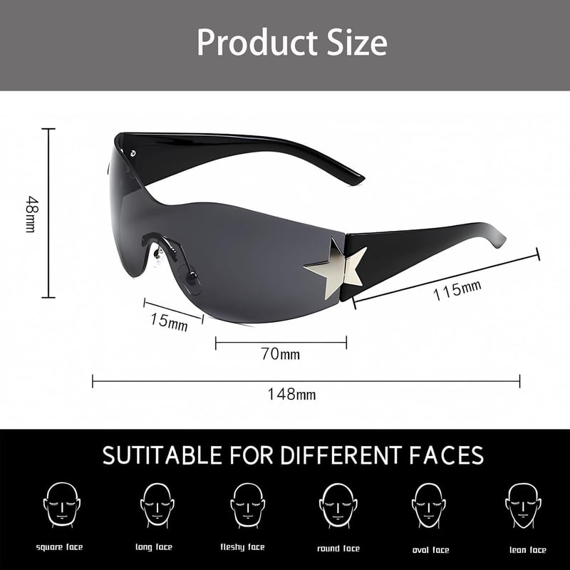Sprießen Y2K Napszemüveg Rimless Csillag Mintás UV Védelemmel 2db Uniszex