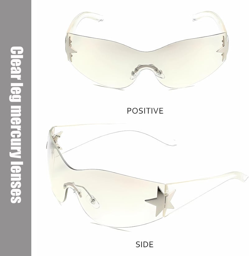 Sprießen Y2K Napszemüveg Rimless Csillag Mintás UV Védelemmel 2db Uniszex