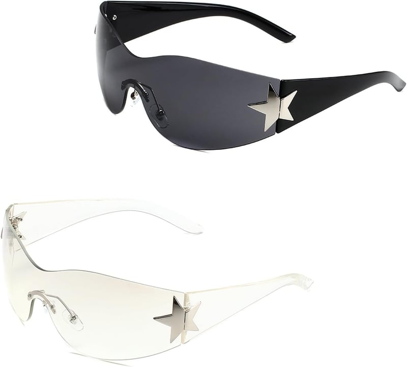 Sprießen Y2K Napszemüveg Rimless Csillag Mintás UV Védelemmel 2db Uniszex