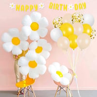 Sprinlot XXL sedmokráska fóliový balónový set s girlandou Happy Birthday, bielo-žltá kvetinová párty dekorácia pre dievčatá, narodeniny, svadba, bábätko 6