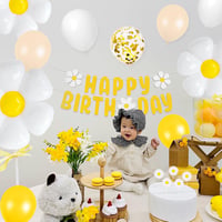 Sprinlot XXL sedmokráska fóliový balónový set s girlandou Happy Birthday, bielo-žltá kvetinová párty dekorácia pre dievčatá, narodeniny, svadba, bábätko 5