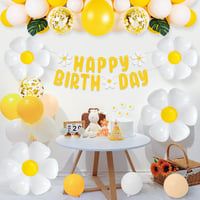 Sprinlot XXL sedmokráska fóliový balónový set s girlandou Happy Birthday, bielo-žltá kvetinová párty dekorácia pre dievčatá, narodeniny, svadba, bábätko 4