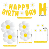 Sprinlot XXL sedmokráska fóliový balónový set s girlandou Happy Birthday, bielo-žltá kvetinová párty dekorácia pre dievčatá, narodeniny, svadba, bábätko 2