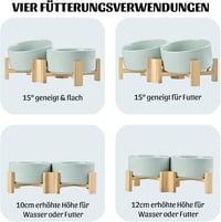 SPUNKYJUNKY 15° Dönthető Kerámia Tál Fa Állvánnyal, Kutyák és Macskák Számára, 2x850ml, Morandi Zöld 3