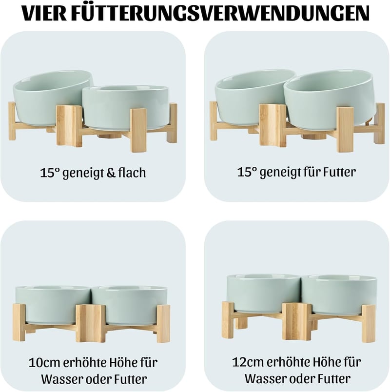 SPUNKYJUNKY 15° Dönthető Kerámia Tál Fa Állvánnyal, Kutyák és Macskák Számára, 2x850ml, Morandi Zöld