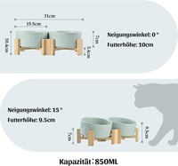 SPUNKYJUNKY 15° Dönthető Kerámia Tál Fa Állvánnyal, Kutyák és Macskák Számára, 2x850ml, Morandi Zöld 4