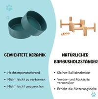 SPUNKYJUNKY 15° Dönthető Kerámia Tál Fa Állvánnyal Kutyáknak Macskáknak 400ml Zöld 7