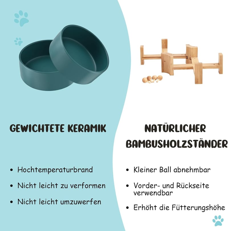 SPUNKYJUNKY 15° Dönthető Kerámia Tál Fa Állvánnyal Kutyáknak Macskáknak 400ml Zöld