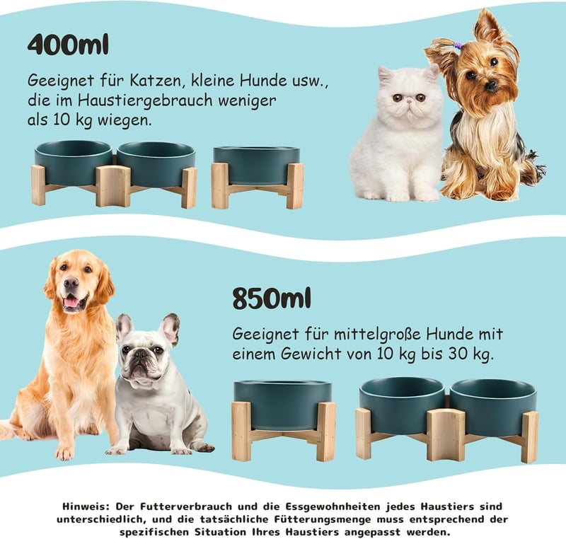 SPUNKYJUNKY 15° Dönthető Kerámia Tál Fa Állvánnyal Kutyáknak Macskáknak 400ml Zöld