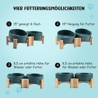 SPUNKYJUNKY 15° Dönthető Kerámia Tál Fa Állvánnyal Kutyáknak Macskáknak 400ml Zöld 3