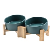 SPUNKYJUNKY 15° nakloniteľná keramická miska pre psov s dreveným stojanom - zelená - 400 ml × 2 1