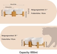 SPUNKYJUNKY Dönthető Kerámia Dupla Tálca Bambusz Állvánnyal Kutyáknak Macskáknak 850ml Fehér 6