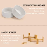 SPUNKYJUNKY Dönthető Kerámia Dupla Tálca Bambusz Állvánnyal Kutyáknak Macskáknak 850ml Fehér 4