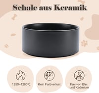 SPUNKYJUNKY Dupla Kerámia Tálka Macskának és Kutyának Fa Állvánnyal 400ml Fekete 5