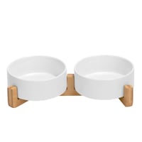 Set de două boluri ceramice pentru câini și pisici SPUNKYJUNKY cu suport din bambus - Alb, 400ml 1