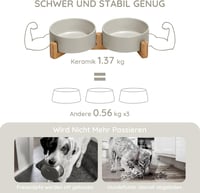 SPUNKYJUNKY Kerámia Dupla Tál Bambusz Állvánnyal Kutyáknak Macskáknak 400ml Szürke 5