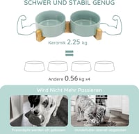 SPUNKYJUNKY Kerámia Dupla Tál Bambusz Állvánnyal Macskáknak és Kutyáknak 850ml Világoszöld 3
