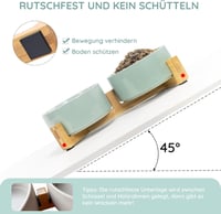 SPUNKYJUNKY Kerámia Dupla Tál Bambusz Állvánnyal Macskáknak és Kutyáknak 850ml Világoszöld 5