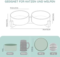 SPUNKYJUNKY Kerámia Dupla Tál Bambusz Állvánnyal Macskáknak és Kutyáknak 850ml Világoszöld 4