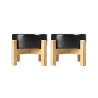 SPUNKYJUNKY Keramički povišeni set zdjelica s bambusovim stalkom - 400ml crne zdjelice za mačke i pse - podesiva visina hranilice 1