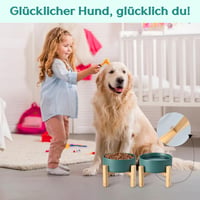 SPUNKYJUNKY Kerámia Emelt Tál Bambusz Állvánnyal Macskáknak és Kutyáknak 1800ml Zöld 7