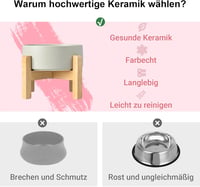SPUNKYJUNKY Kerámia Emelt Tál Bambusz Állvánnyal Macskáknak és Kutyáknak 850ml Szürke 3