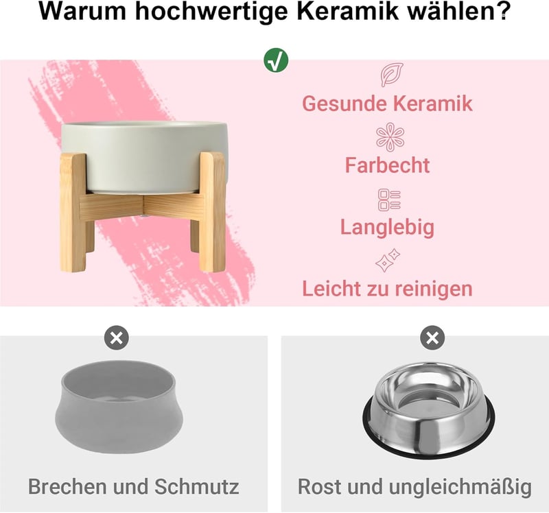 SPUNKYJUNKY Kerámia Emelt Tál Bambusz Állvánnyal Macskáknak és Kutyáknak 850ml Szürke