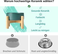 SPUNKYJUNKY Kerámia Emelt Tál Bambusz Állvánnyal Macskáknak és Kutyáknak 1800ml Zöld 3