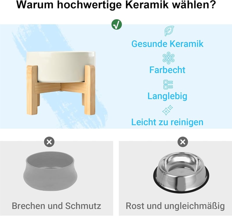 SPUNKYJUNKY Kerámia Emelt Tál Bambusz Állvánnyal Macskáknak és Kutyáknak 850ml Bézs