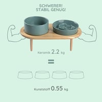 SPUNKYJUNKY Kerámia Etetőtál Szett Bambusz Állvánnyal - Csúszásgátlós Dupla Tál Kutyáknak és Macskáknak, Lassú Etetővel, Mosogatógépben Mosh 5