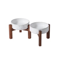 SPUNKYJUNKY kerámia kutyatál akácfa állvánnyal, lapos - 15,5 cm 1
