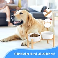 SPUNKYJUNKY Kerámia Kutyatál Bambusz Állvánnyal 1800ml Fehér Közepes és Nagy Kutyáknak 7