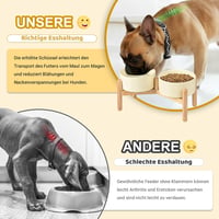 SPUNKYJUNKY Kerámia Kutyatál Bambusz Állvánnyal 1800ml Közepes és Nagy Kutyáknak Bézs 5