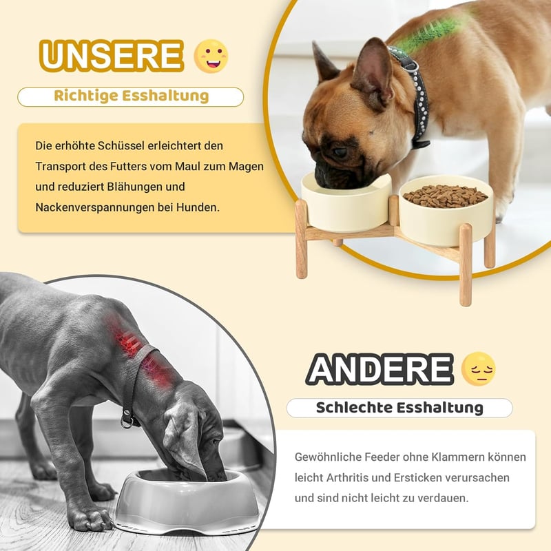 SPUNKYJUNKY Kerámia Kutyatál Bambusz Állvánnyal 1800ml Közepes és Nagy Kutyáknak Bézs