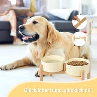 SPUNKYJUNKY Kerámia Kutyatál Bambusz Állvánnyal 1800ml Közepes és Nagy Kutyáknak Bézs 7